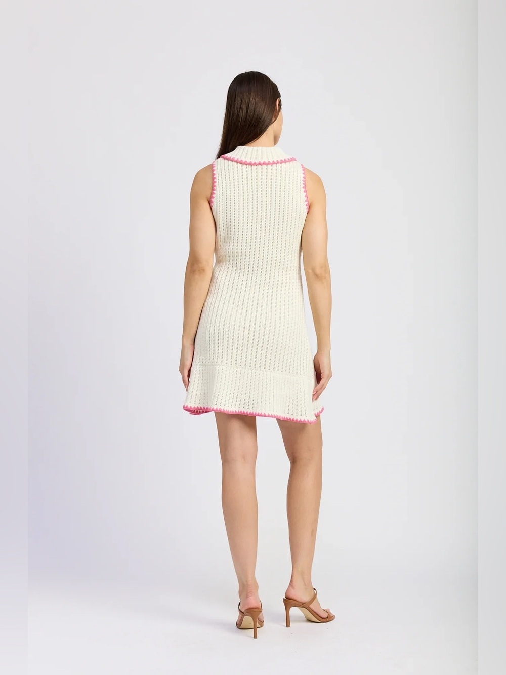 En Saison Rebecca Contrast Stitch Mini Dress White Pink $124 Size Small - Picture 5 of 9